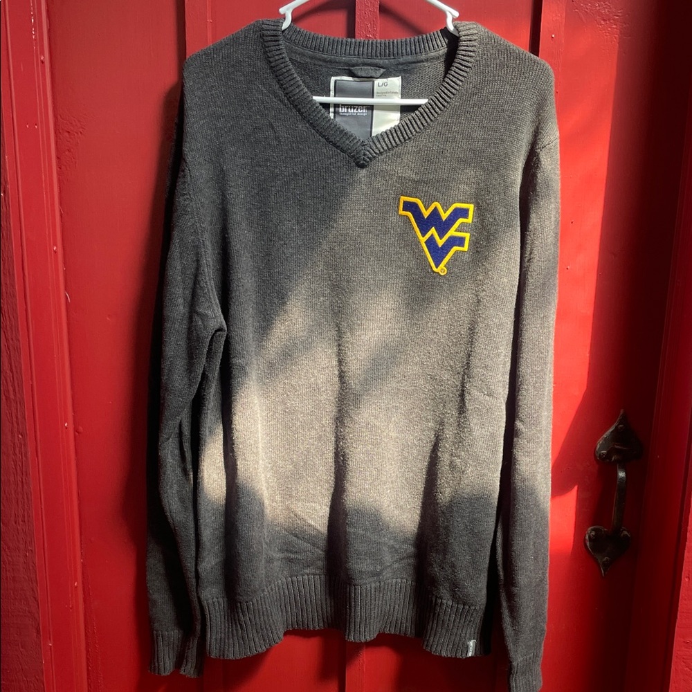 West Virginia V-Neck Sweater with Embroidered Logo, size large